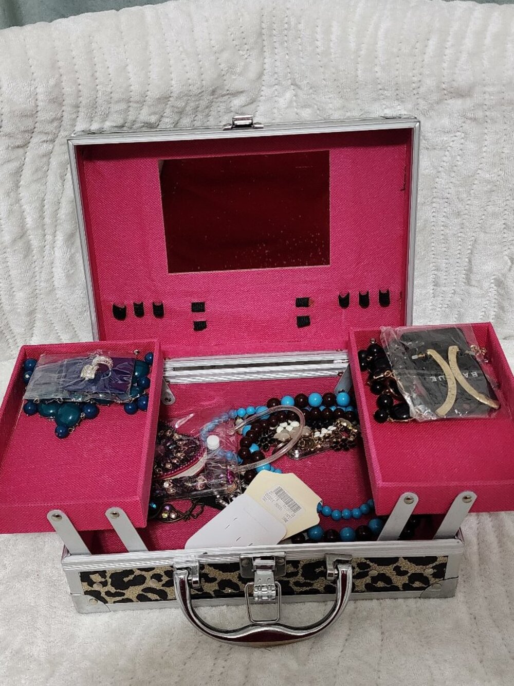 Brand Unknown Jewelry Box, Animal Print,  With 12 Pieces Of Costume Jewelry.